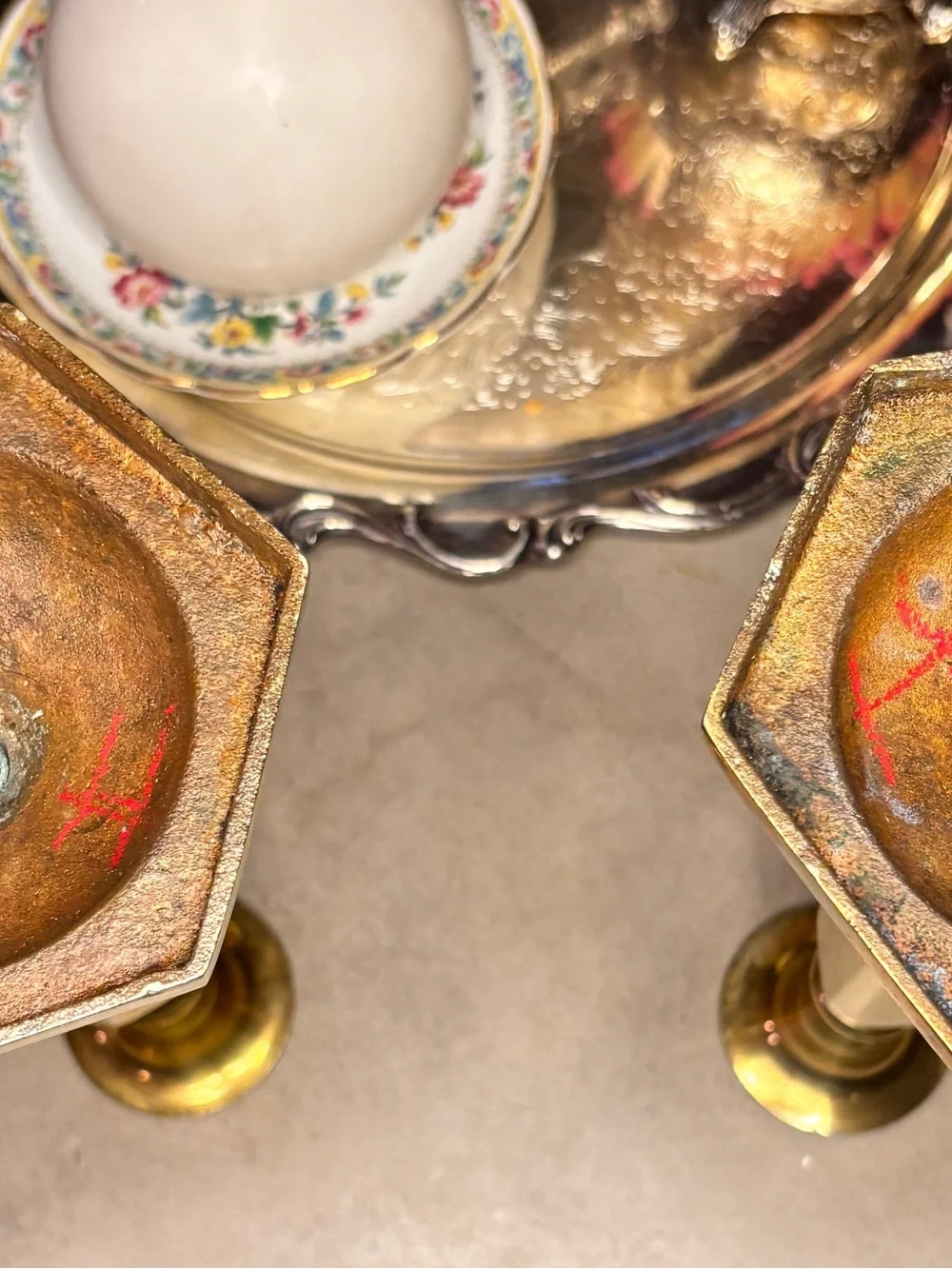 Vintage Solid Brass Candlesticks Pair 9.5” Octagonal Base Neoclassical